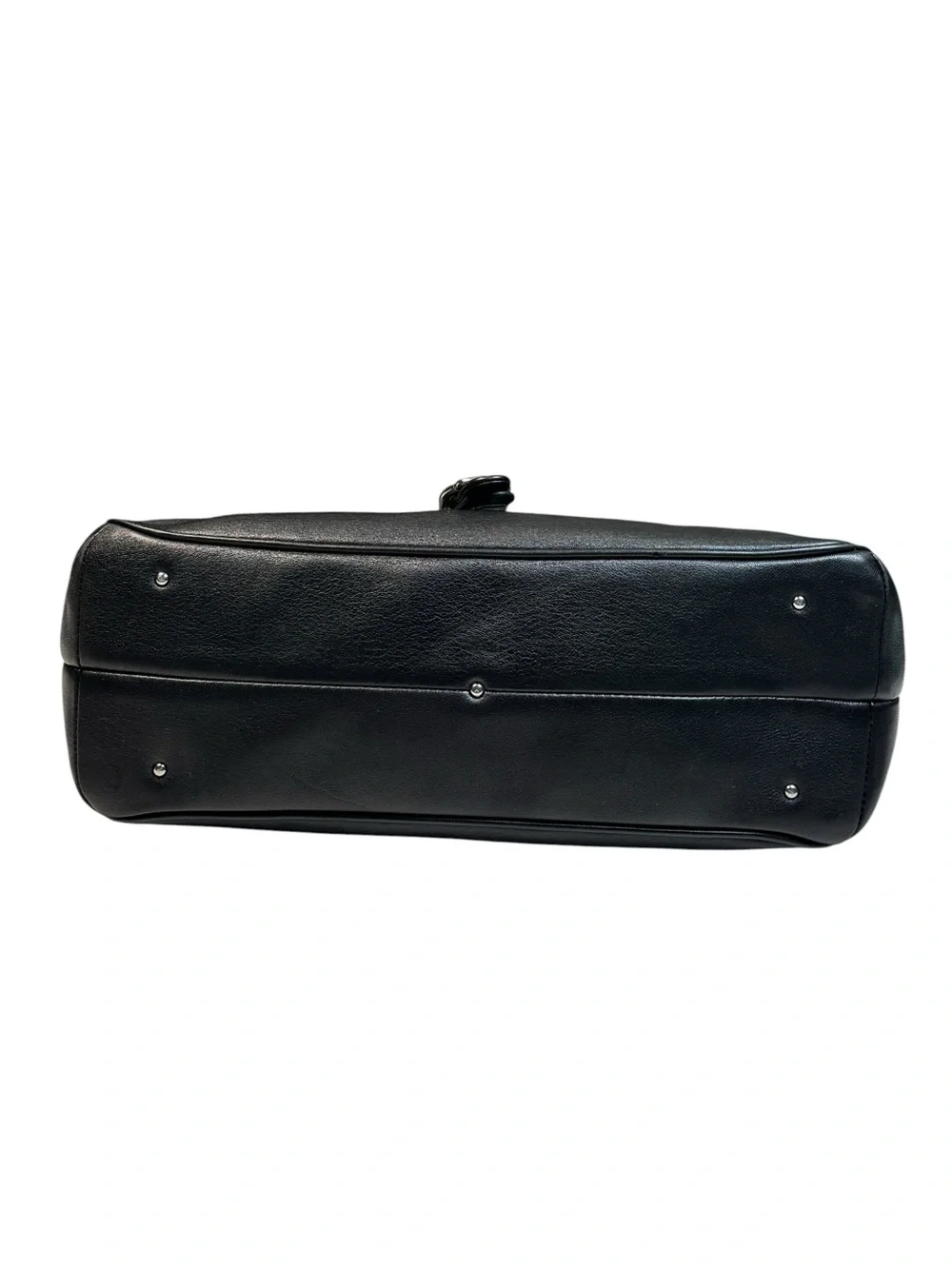 Vintage Y2K Cole Haan Alexa F04 Black Leather Satchel Shoulder Bag Silver Buckle